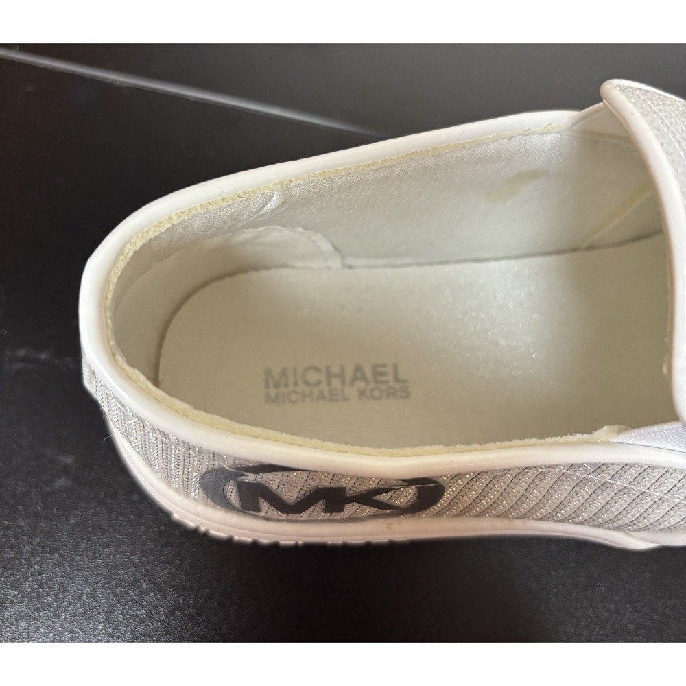 Michael Michael Kors Shoes Girls 3.5 White Silver Sparkle Slip‎ On Silver Logo - Picture 5 of 7